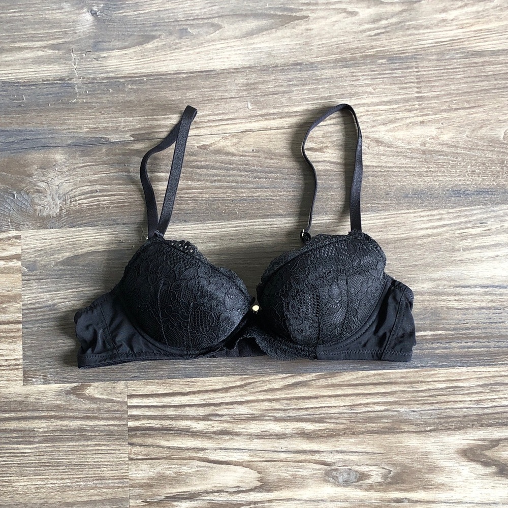 Ann Summers Black Lace Pushup Bra Underwire Padded Adjustable 34A